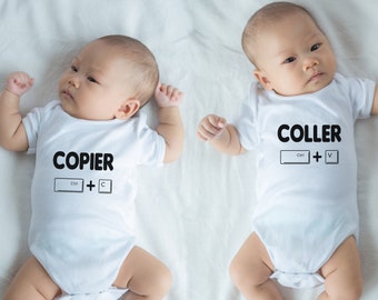 Tweeling baby bodysuits, gepersonaliseerde tweeling, "copy paste" duo bodysuit, grappige bodysuit, cadeau voor baby GRATIS levering met MONDIAL RELAY