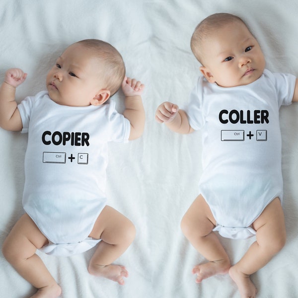 Bodys bébés jumeaux, jumelles personnalisés, body  duo "copier coller" body drôle, cadeau pour bébé Livraison GRATUITE avec MONDIAL RELAY