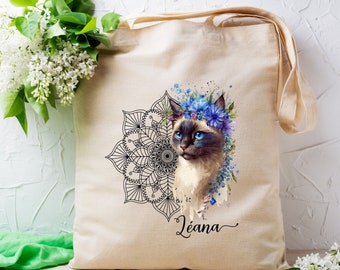 Personalized tote bag, cat model, Mandala, BOHO style