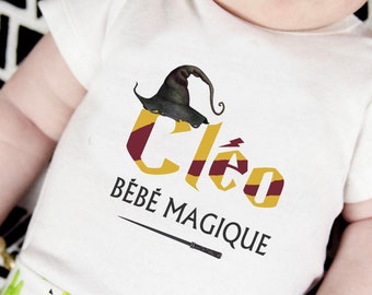 Personalized baby bodysuit with first name, magical baby, Harry Potter