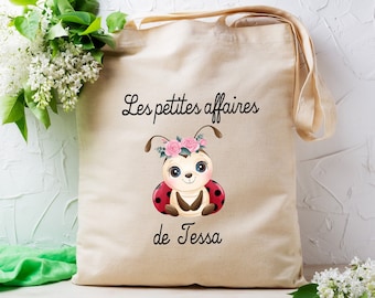 Tote bag personnalisable enfant, modèle Coccinelle,sac pour crèche , école, sport, article personnalisé