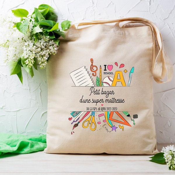 Tote bag personnalisé, super maîtresse , cadeau fin d'année scolaire, cadeau maîtresse