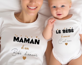 Duo T-shirt femme et body bébé  , cadeau pour maman, cadeau fête des mères, Livraison GRATUITE avec Mondial Relay