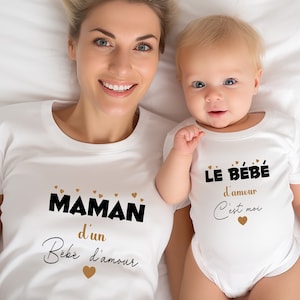 Duo T-shirt femme et body bébé , cadeau pour maman, cadeau fête des mères, Livraison GRATUITE avec Mondial Relay image 1