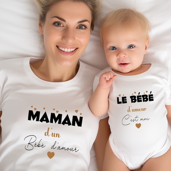 Duo T-shirt femme et body bébé  , cadeau pour maman, cadeau fête des mères, Livraison GRATUITE avec Mondial Relay