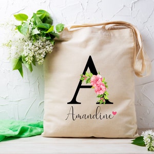 Customizable tote bag, initial and first name tote bag, canvas bag