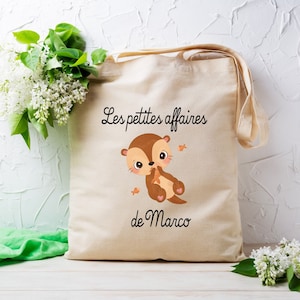 Tote bag personnalisable enfant, modèle Loutre ,sac pour crèche , école, sport, article personnalisé