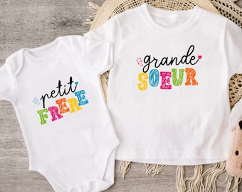 Body ou Tshirt personnalisé, grand frère, petite sœur, vêtements enfants. Livraison GRATUITE avec MONDIAL RELAY