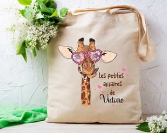 Tote bag personnalisable, "Les petites affaires de.." modèle girafe, cadeau tote bag