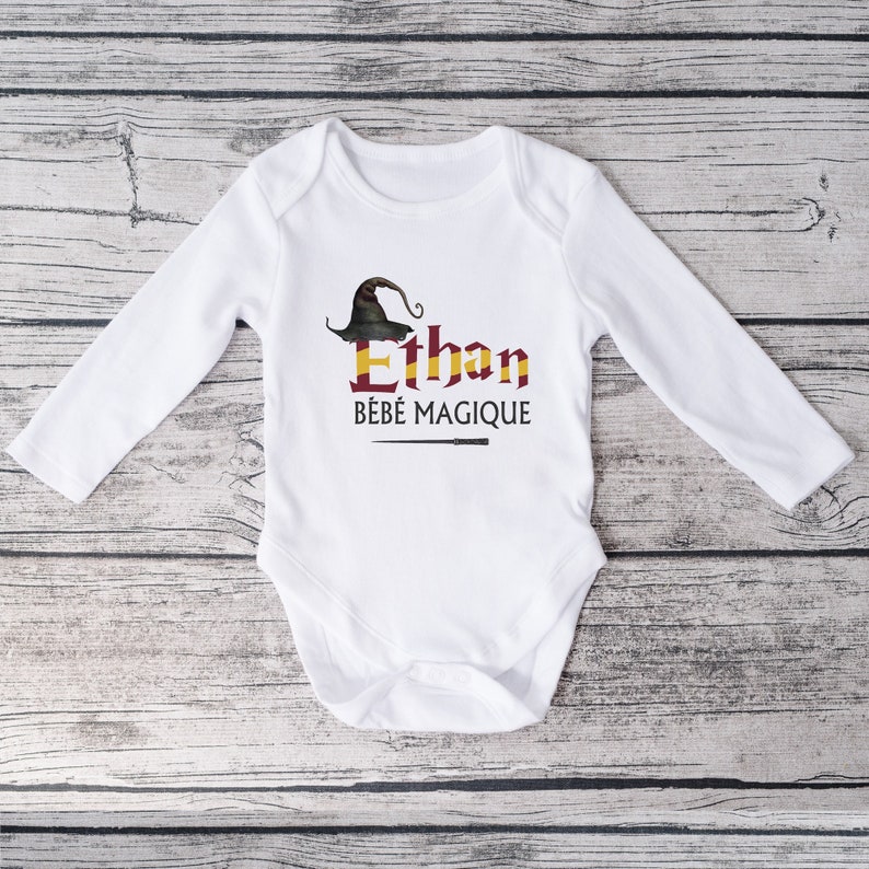 Personalized baby bodysuit with first name, magical baby, Harry Potter image 4