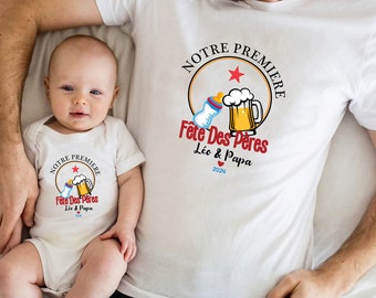 Duo T-shirt and bodysuit "Our first Father's Day", gift for dad, Father's Day gift, FREE Delivery with Mondial Relay