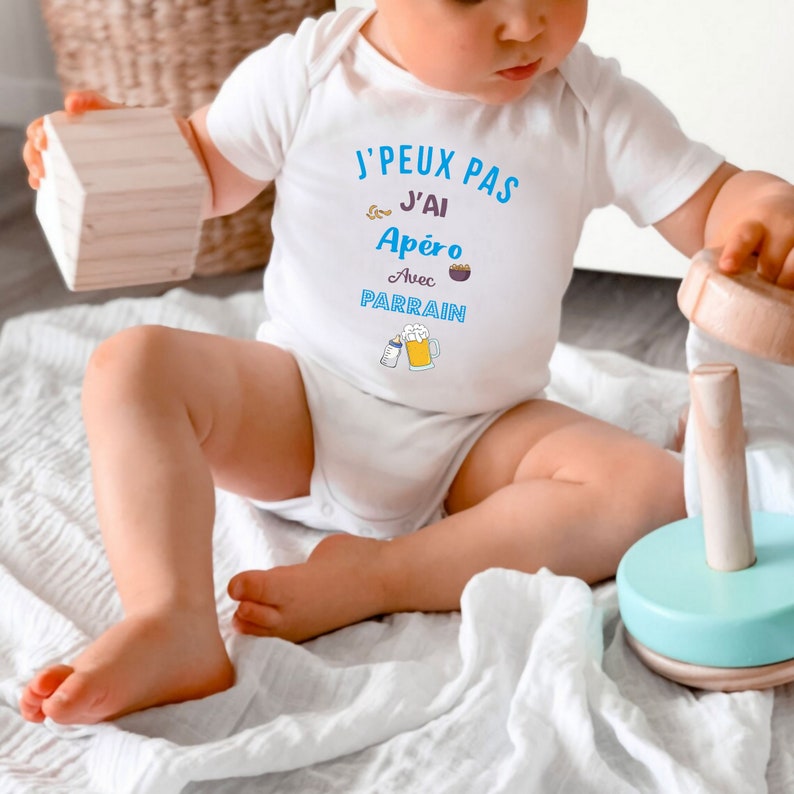 Personalized baby bodysuit, I can't I have an aperitif with GODFATHER, godfather baby bodysuit image 2
