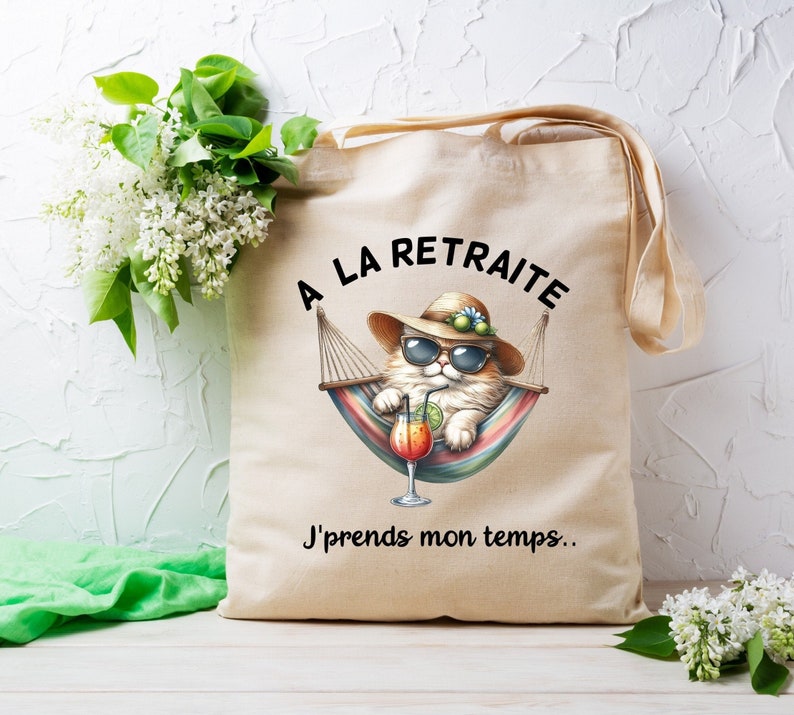 Tote bag retraite, cadeau départ en retraite, tote bag chat image 1