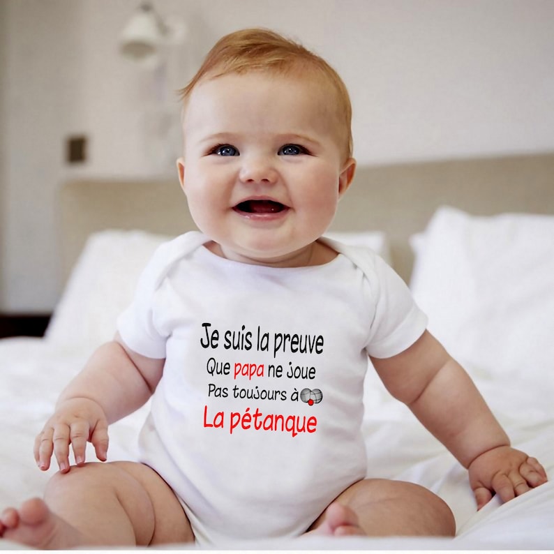 Body bébé personnalisé, papa pétanque, cadeau pour bébé image 1