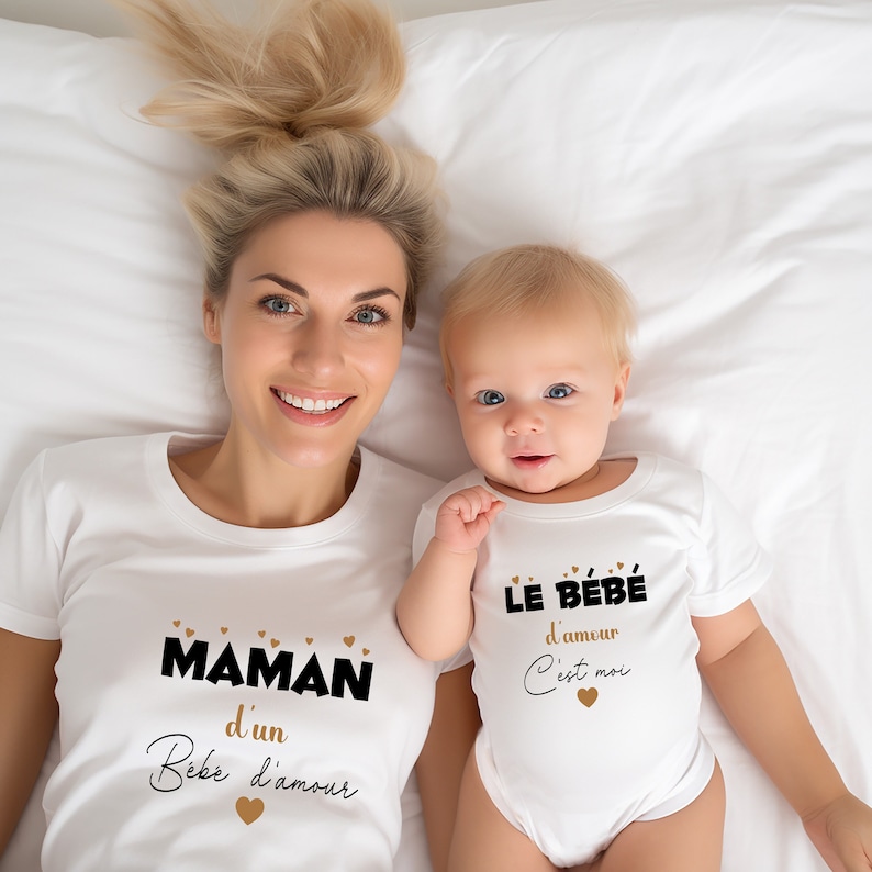 Duo T-shirt femme et body bébé , cadeau pour maman, cadeau fête des mères, Livraison GRATUITE avec Mondial Relay image 1