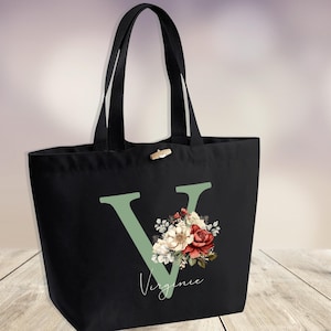 Sac cabas personnalisé, cadeau à personnaliser , modèle initiale et fleur , Livraison GRATUITE avec Mondial Relay