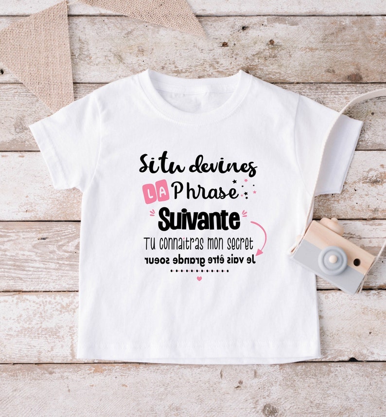 Tshirt enfant personnalisé, je vais être grande soeur, tshirt annonce grossesse ROSE