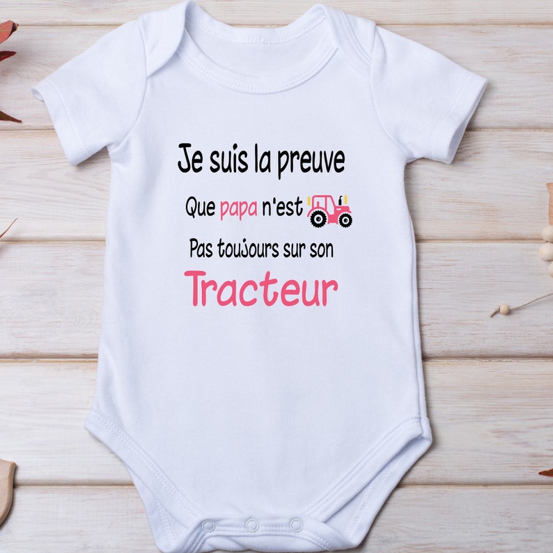 Body bébé personnalisé, Papa agriculteur, cadeau bébé ROSE