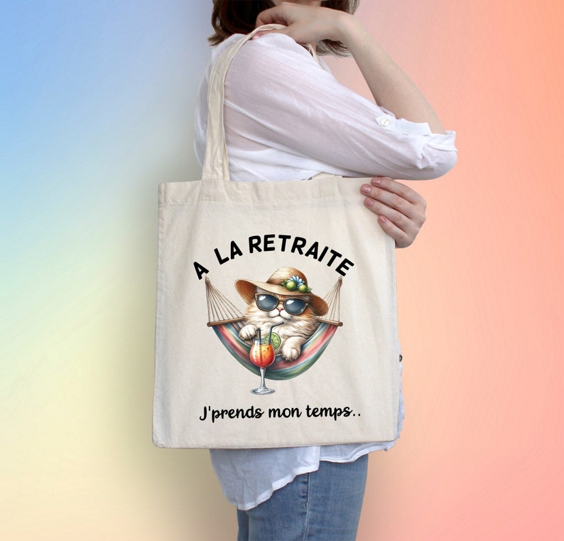 Tote bag retraite, cadeau départ en retraite, tote bag chat image 2