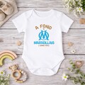 Personalized OM baby bodysuit, "All in Marseille", OM supporter product logo