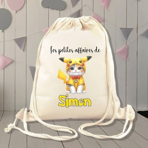 Sac à dos enfant personnalisé, modèle chat PIKACHU ,sac pour crèche , école, sport, 30x36cm