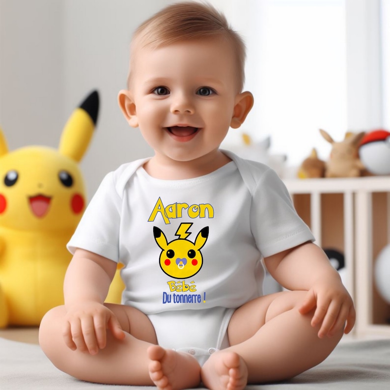Body bébé personnalisé, modèle Pikachu, cadeau pour bébé image 2