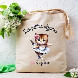 Tote bag personnalisé, modèle chat danseuse, sac en toile personnalisé, sac pour crèche , école, sport, article personnalisé