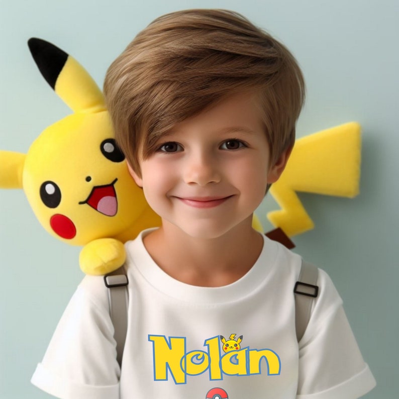 Tshirt enfant personnalisé, Pokémon, tshirt avec prénom, PIKACHU image 2