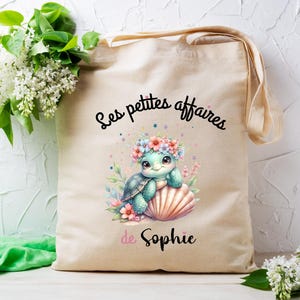 Tote bag personnalisable enfant, modèle TORTUE ,sac pour crèche , école, sport, article personnalisé