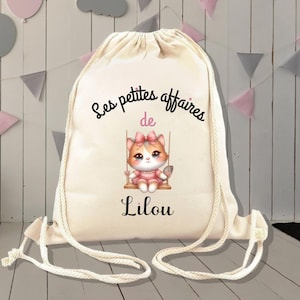 Sac à dos personnalisé enfant, modèle CHAT balançoire, sac pour crèche , école, sport, 30x36cm