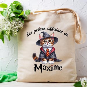 Tote bag personnalisé , modèle Chat Harry Potter ,sac pour crèche , école, sport, article personnalisé