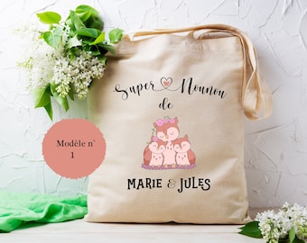 Personalized tote bag, "super nanny", gift for NANNY, Owl model bag