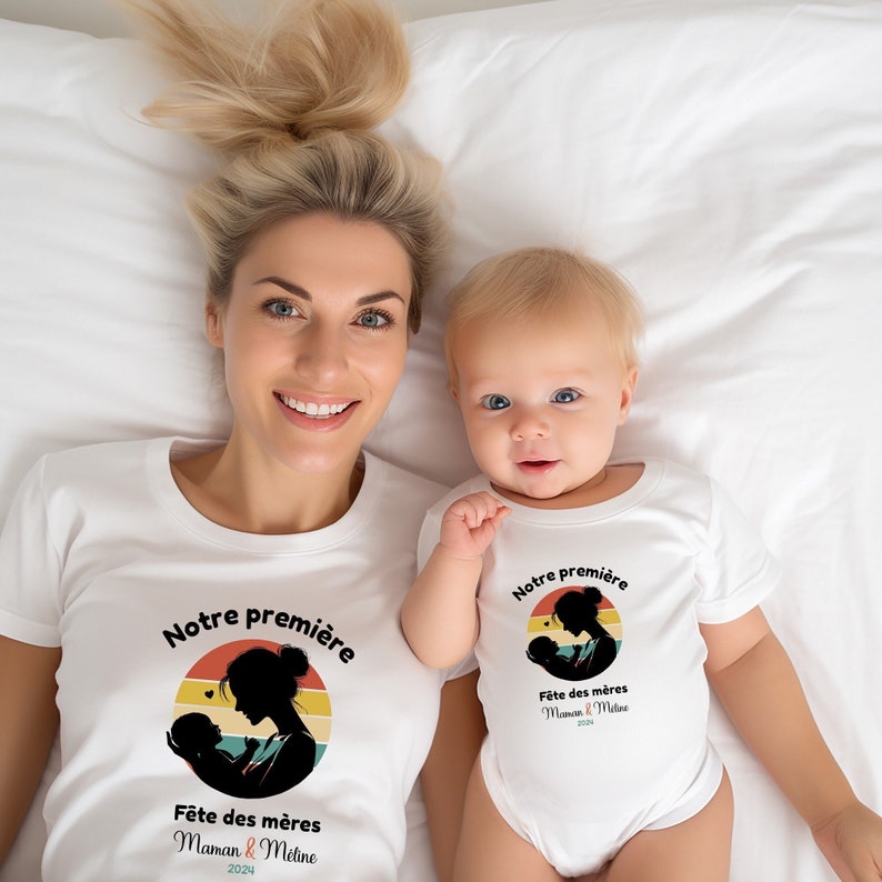 Duo T-shirt and bodysuit Our first Mother's Day, gift for mom, Mother's Day gift, FREE Delivery with Mondial Relay image 1