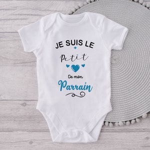 Body bébé petit coeur à Marraine, Body bébé MARRAINE ou PARRAIN, cadeau pour bébé BLEU