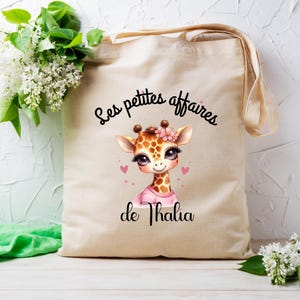 Tote  bag personnalisée, tote bag Girafe mignonne , les petites affaire de.., tote bag prénom