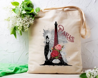 Personalized tote bag, PARIS model, Vintage tote bag