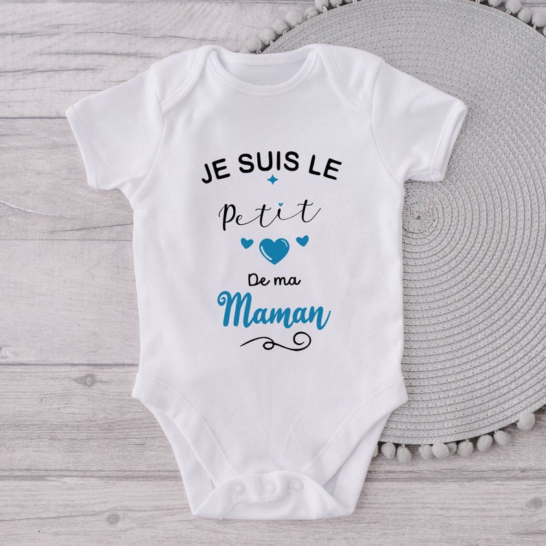 Body bébé personnalisé, Petit coeur de ma maman, body bébé maman, cadeau fête des mères BLEU