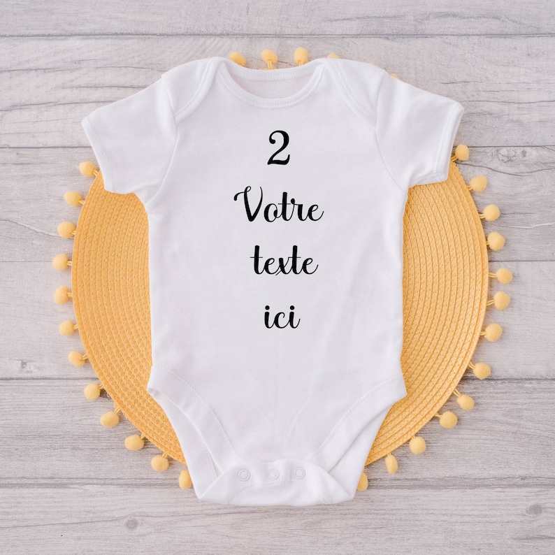 Personalized baby bodysuit with your text, small images of your choice. Police 2