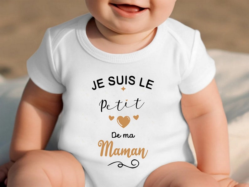 Body bébé personnalisé, Petit coeur de ma maman, body bébé maman, cadeau fête des mères image 1