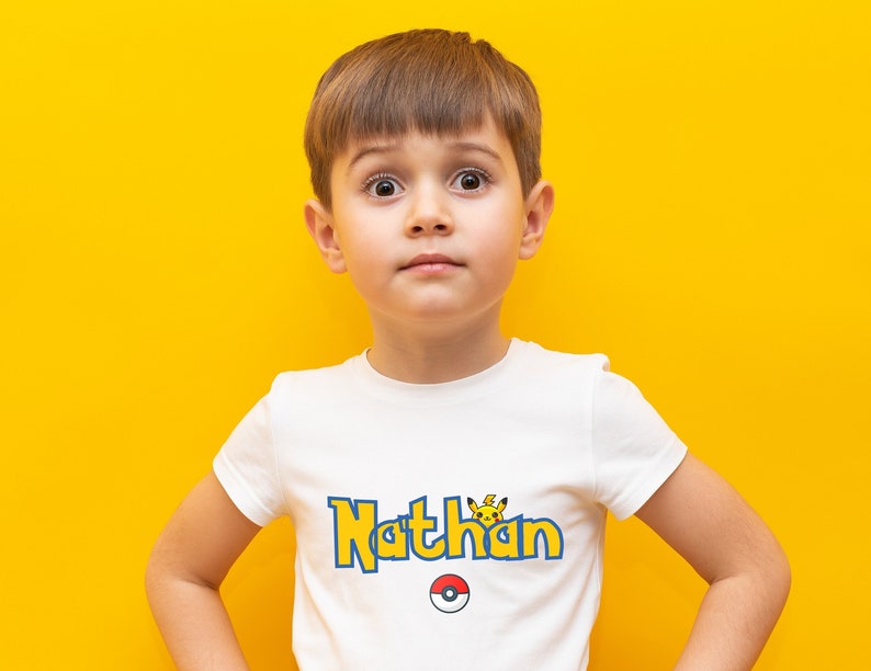 Tshirt enfant personnalisé, Pokémon, tshirt avec prénom, PIKACHU image 1