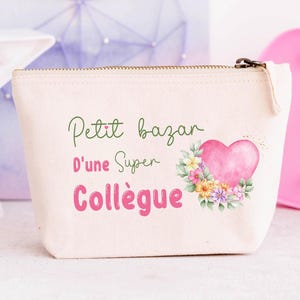 Trousse en coton personnalisé, "Petit bazar d'une super collègue", modèle cœur BOHO