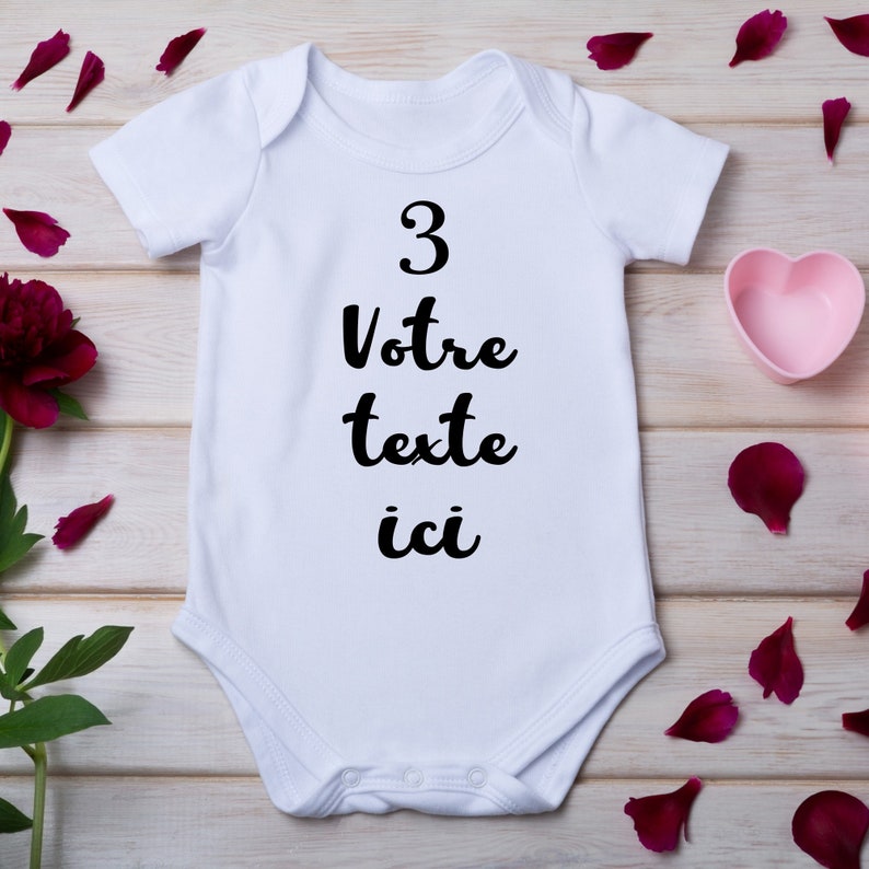 Personalized baby bodysuit with your text, small images of your choice. Police 3