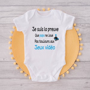 Personalized baby bodysuit, gamer dad, birth gift BLEU