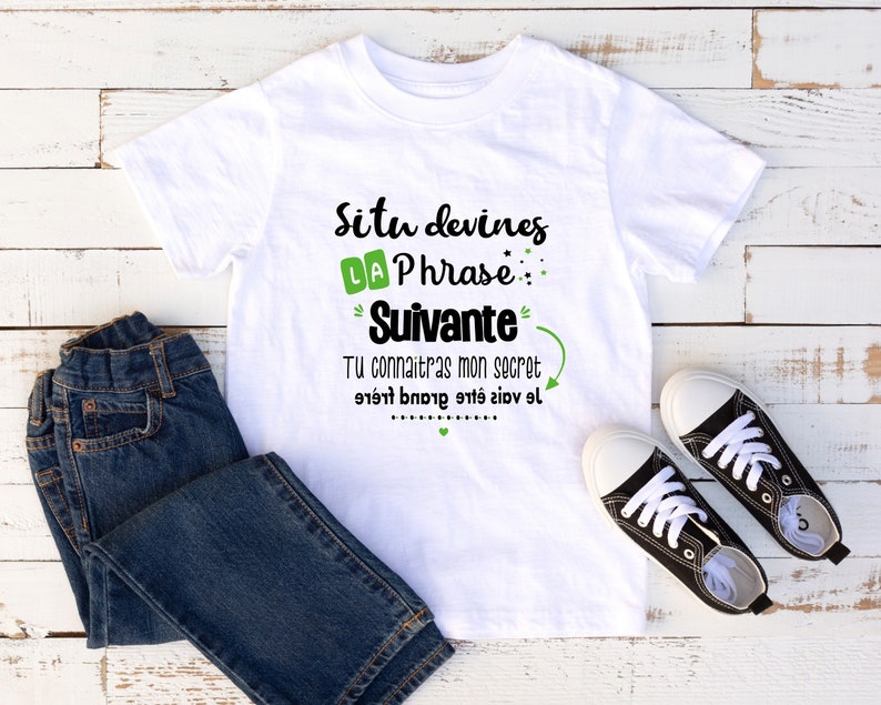 Tshirt enfant personnalisé, je vais être grand frère, tshirt annonce grossesse VERT