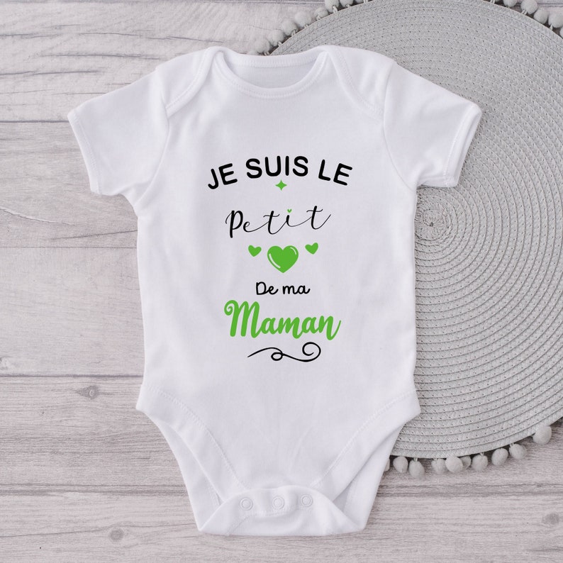 Body bébé personnalisé, Petit coeur de ma maman, body bébé maman, cadeau fête des mères VERT