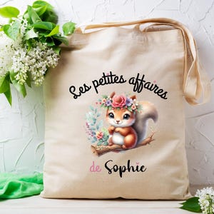 Tote bag personnalisable enfant, modèle ECUREUIL ,sac pour crèche , école, sport, article personnalisé
