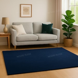 Hand Tufted Wool Rug: Solid Navy Blue Modern Carpet for Living Room & Bedroom