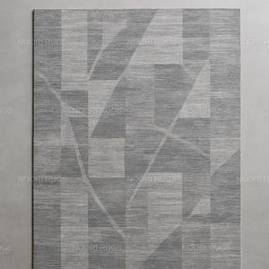 Hand Knotted Wool Rug: Silver Grey Geometric Carpet for Living Room