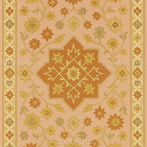 Vintage Heriz Medallion Floral Rug |Hand Tufted Oriental Design| Pink And Beige Area Carpet | Premium Quality Area Rugs For Home Decor