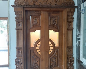 Handcrafted Teak wood Pooja Mandir Door for Home Decor